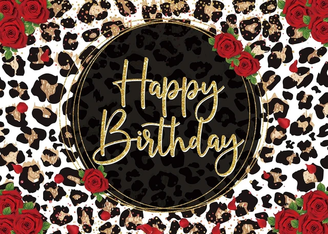 Alt view image 2 of 7 - Leopard Print Happy Birthday Backdrop 8x6FT Gold Glitter Cheetah Print Red Rose Flowers Photography Background,Women Baby Shower Birthday Party Decor Banner Photo Props