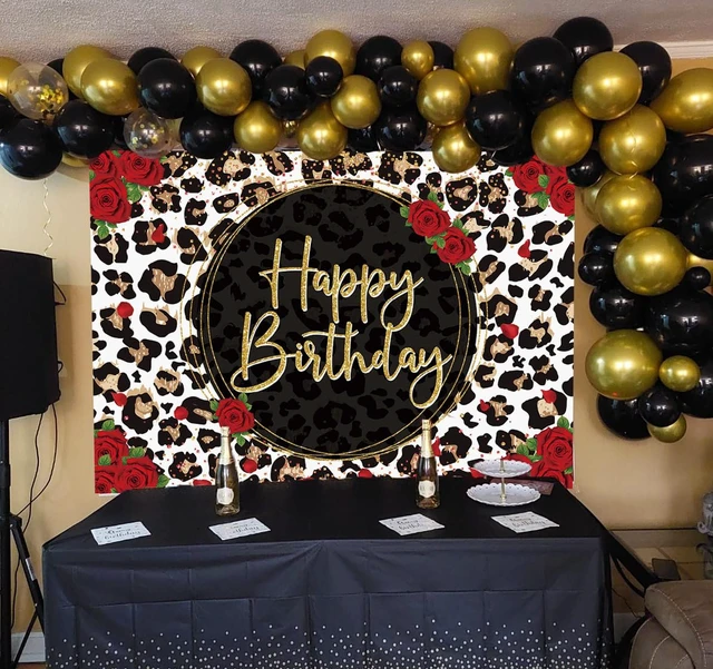 Alt view image 3 of 7 - Leopard Print Happy Birthday Backdrop 8x6FT Gold Glitter Cheetah Print Red Rose Flowers Photography Background,Women Baby Shower Birthday Party Decor Banner Photo Props