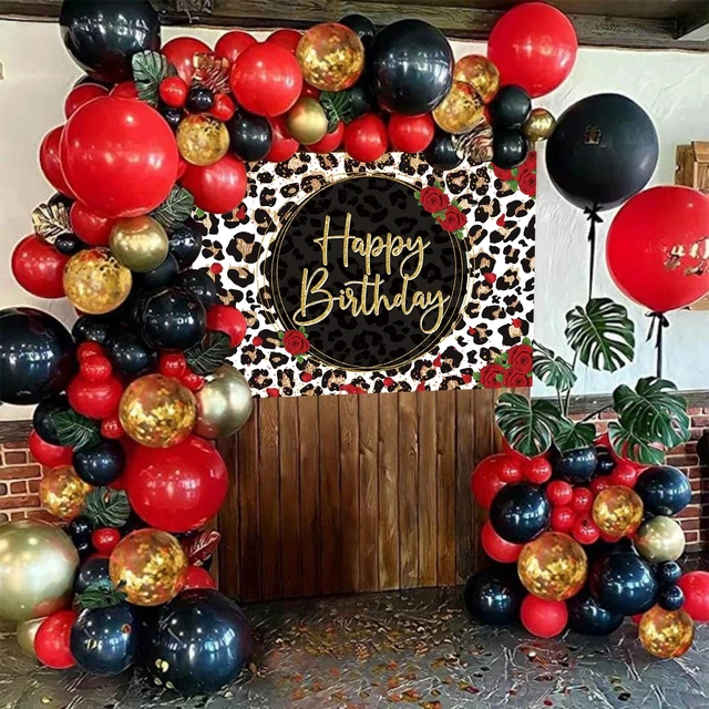 Alt view image 5 of 7 - Leopard Print Happy Birthday Backdrop 8x6FT Gold Glitter Cheetah Print Red Rose Flowers Photography Background,Women Baby Shower Birthday Party Decor Banner Photo Props