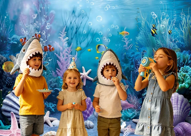 Alt view image 5 of 7 - Under the Sea Backdrop Summer Tropical Fish Coral Ocean Underwater World Photography Background Ocean Aquarium Themed Baby Shower Birthday Party Banner Decorations Photo Booth Props 7x5FT