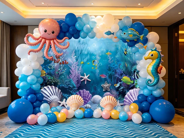 Alt view image 4 of 7 - Under the Sea Backdrop Summer Tropical Fish Coral Ocean Underwater World Photography Background Ocean Aquarium Themed Baby Shower Birthday Party Banner Decorations Photo Booth Props 7x5FT