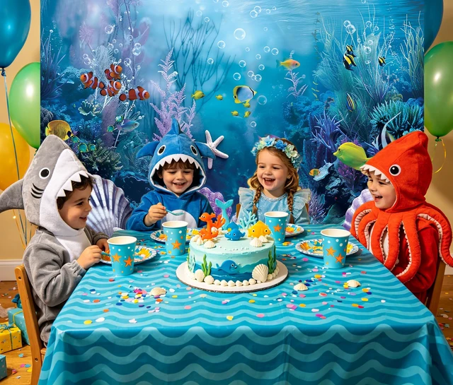 Alt view image 6 of 7 - Under the Sea Backdrop Summer Tropical Fish Coral Ocean Underwater World Photography Background Ocean Aquarium Themed Baby Shower Birthday Party Banner Decorations Photo Booth Props 7x5FT