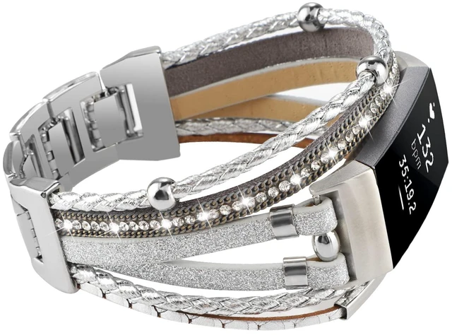 Main image of Posh Leather Band Compatible with Fitbit Charge 4 Charge 3 Bands, Women Boho Bracelets Wristbands Jewelry Multilayer Wrap Strap Band Replacement for Charge 4/ Charge 3/ 3SE Accessories