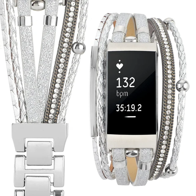 Alt view image 3 of 7 - Posh Leather Band Compatible with Fitbit Charge 4 Charge 3 Bands, Women Boho Bracelets Wristbands Jewelry Multilayer Wrap Strap Band Replacement for Charge 4/ Charge 3/ 3SE Accessories