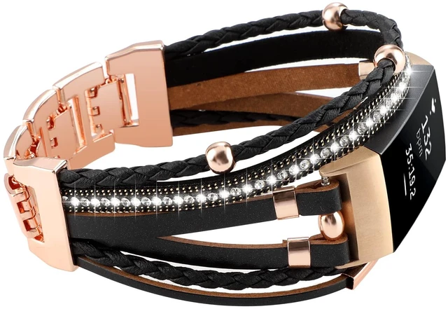 Main image of Posh Leather Band Compatible with Fitbit Charge 4 Charge 3 Bands, Women Boho Bracelets Wristbands Jewelry Multilayer Wrap Strap Band Replacement for Charge 4/ Charge 3/ 3SE Accessories