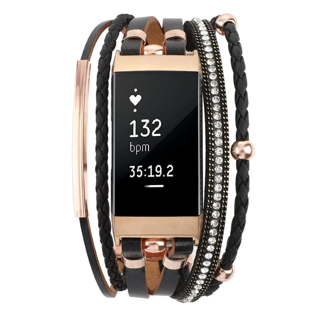 Alt view image 3 of 7 - Posh Leather Band Compatible with Fitbit Charge 4 Charge 3 Bands, Women Boho Bracelets Wristbands Jewelry Multilayer Wrap Strap Band Replacement for Charge 4/ Charge 3/ 3SE Accessories