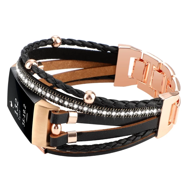 Alt view image 2 of 7 - Posh Leather Band Compatible with Fitbit Charge 4 Charge 3 Bands, Women Boho Bracelets Wristbands Jewelry Multilayer Wrap Strap Band Replacement for Charge 4/ Charge 3/ 3SE Accessories