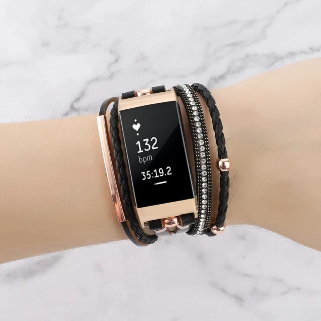 Alt view image 5 of 7 - Posh Leather Band Compatible with Fitbit Charge 4 Charge 3 Bands, Women Boho Bracelets Wristbands Jewelry Multilayer Wrap Strap Band Replacement for Charge 4/ Charge 3/ 3SE Accessories