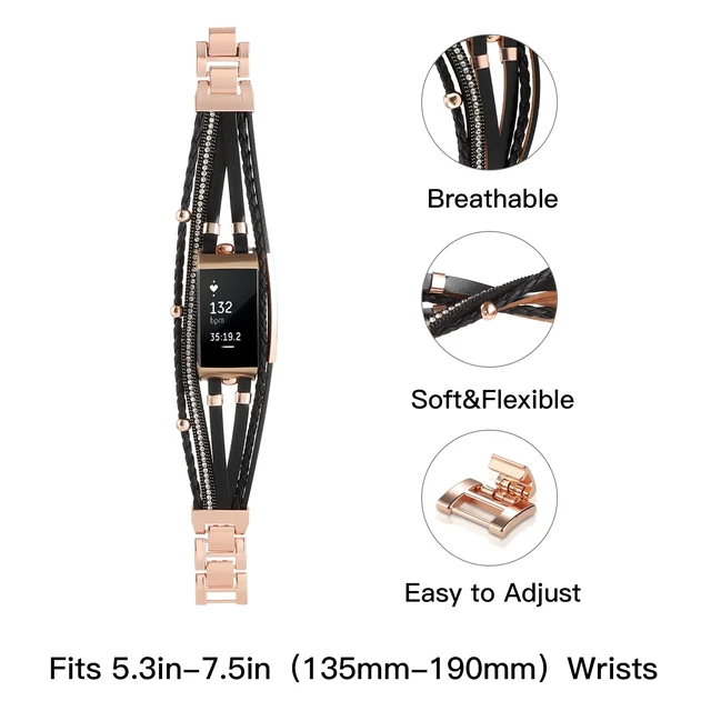Alt view image 4 of 7 - Posh Leather Band Compatible with Fitbit Charge 4 Charge 3 Bands, Women Boho Bracelets Wristbands Jewelry Multilayer Wrap Strap Band Replacement for Charge 4/ Charge 3/ 3SE Accessories