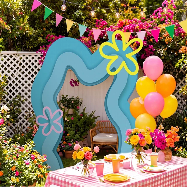 Main image of Cartoon Birthday Party Backdrop 61 x 98 Inch, Blue Waves Hawaiian Under the Sea Party Porch Sign Ocean Under the Sea Decor for Baby Shower Birthday Photo Background