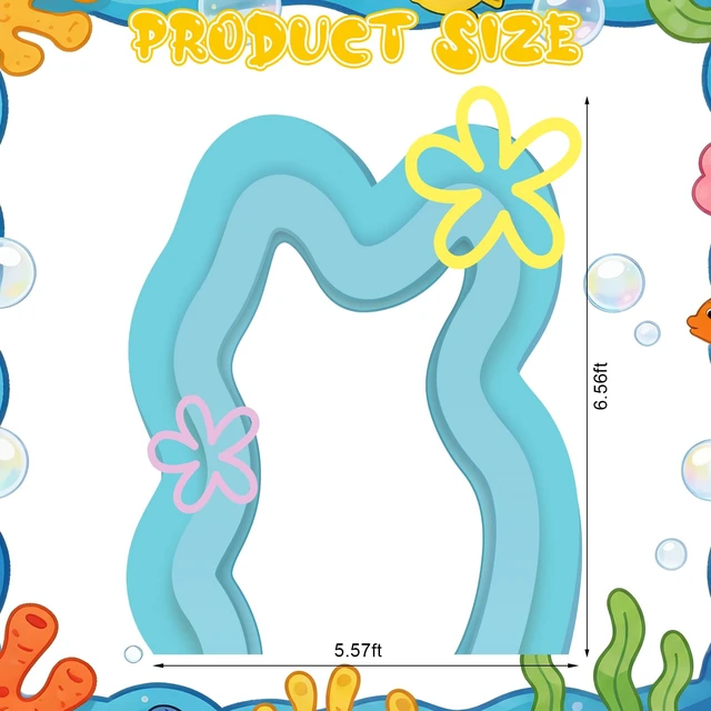Alt view image 2 of 6 - Cartoon Birthday Party Backdrop 61 x 98 Inch, Blue Waves Hawaiian Under the Sea Party Porch Sign Ocean Under the Sea Decor for Baby Shower Birthday Photo Background