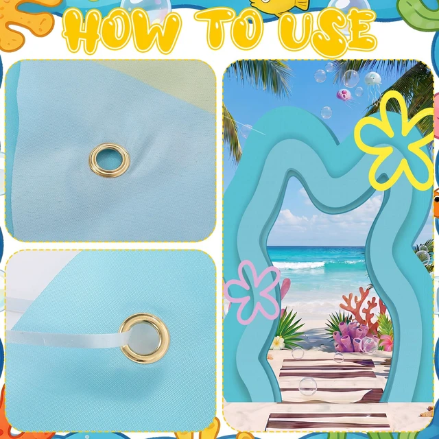 Alt view image 3 of 6 - Cartoon Birthday Party Backdrop 61 x 98 Inch, Blue Waves Hawaiian Under the Sea Party Porch Sign Ocean Under the Sea Decor for Baby Shower Birthday Photo Background