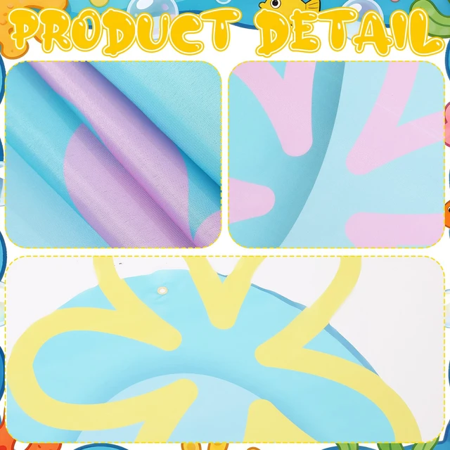 Alt view image 4 of 6 - Cartoon Birthday Party Backdrop 61 x 98 Inch, Blue Waves Hawaiian Under the Sea Party Porch Sign Ocean Under the Sea Decor for Baby Shower Birthday Photo Background