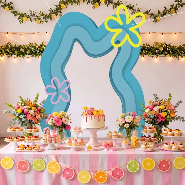 Alt view image 5 of 6 - Cartoon Birthday Party Backdrop 61 x 98 Inch, Blue Waves Hawaiian Under the Sea Party Porch Sign Ocean Under the Sea Decor for Baby Shower Birthday Photo Background