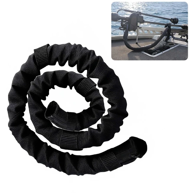 Main image of 48 Inch Black Trolling Motor Cable Sleeve Heavy-Duty Polyester 2" Diameter Marine trolling motor wire cover, Outboard Rigging Sleeve for Trolling Motor