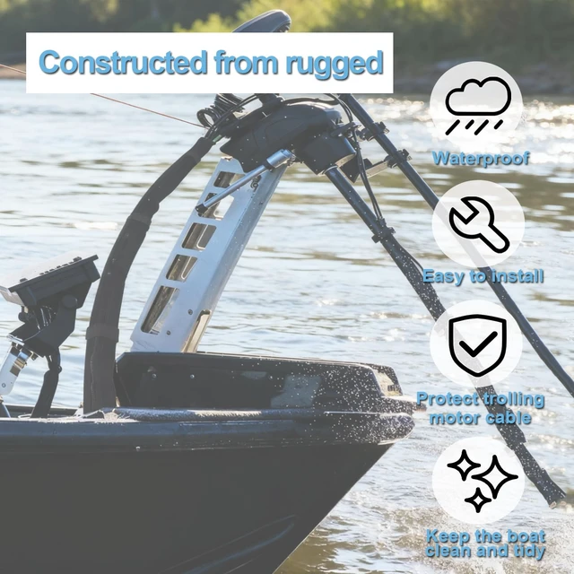 Alt view image 4 of 7 - 48 Inch Black Trolling Motor Cable Sleeve Heavy-Duty Polyester 2" Diameter Marine trolling motor wire cover, Outboard Rigging Sleeve for Trolling Motor