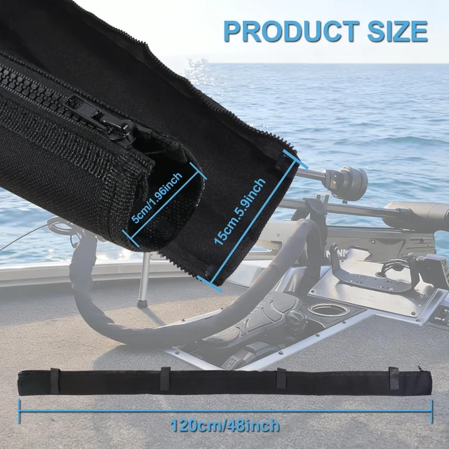 Alt view image 5 of 7 - 48 Inch Black Trolling Motor Cable Sleeve Heavy-Duty Polyester 2" Diameter Marine trolling motor wire cover, Outboard Rigging Sleeve for Trolling Motor