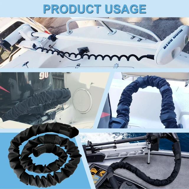 Alt view image 6 of 7 - 48 Inch Black Trolling Motor Cable Sleeve Heavy-Duty Polyester 2" Diameter Marine trolling motor wire cover, Outboard Rigging Sleeve for Trolling Motor