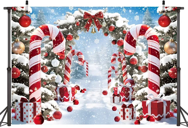 Alt view image 2 of 7 - Christmas Cane Candy Backdrop 10x8FT Winter Snow Scene Merry Christmas Photography Background Winter Holiday New Year Eve Party Decorations Photo Props