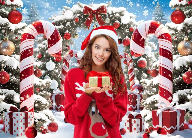 Alt view image 4 of 7 - Christmas Cane Candy Backdrop 10x8FT Winter Snow Scene Merry Christmas Photography Background Winter Holiday New Year Eve Party Decorations Photo Props