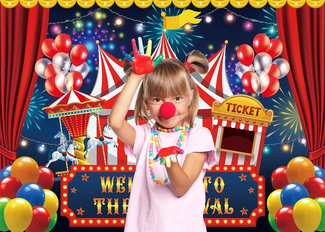 Alt view image 4 of 6 - 8x6ft Carnival Circus Party Backdrop Decor Circus Tent Carousel Ticket Booth Background Child Kid Boy Baby 1st Birthday Carnival Banner Photo Props Supplies