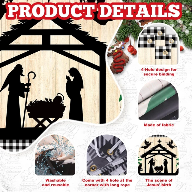Alt view image 3 of 6 - Christmas Garage Door Cover 13 x 6 ft, Jesus Nativity Banner Religious Jesus Manger Scene Design, Weatherproof Material Outdoor Indoor, Easy Installation, Festive Front Yard Display