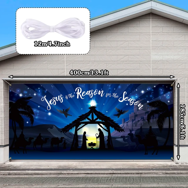 Alt view image 2 of 6 - Christmas Garage Door Decorations Nativity Stable Garage Door Cover 6 x 13 ft Manger for Nativity Scene Banner Religious Jesus Background for Indoor Outdoor Decoration
