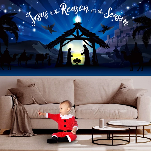 Alt view image 6 of 6 - Christmas Garage Door Decorations Nativity Stable Garage Door Cover 6 x 13 ft Manger for Nativity Scene Banner Religious Jesus Background for Indoor Outdoor Decoration