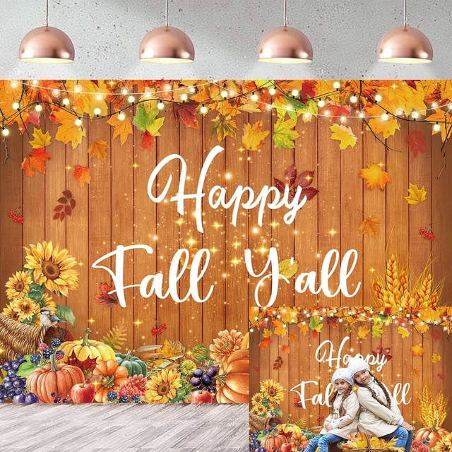 Main image of Happy Fall Y'all Banner Backdrop 8x6FT Fall Thanksgiving Party Decorations Autumn Maple Leaves Pumpkin Wood Wall Background for Photography