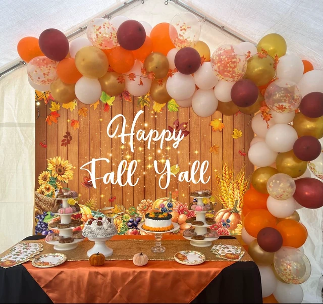 Alt view image 3 of 7 - Happy Fall Y'all Banner Backdrop 8x6FT Fall Thanksgiving Party Decorations Autumn Maple Leaves Pumpkin Wood Wall Background for Photography