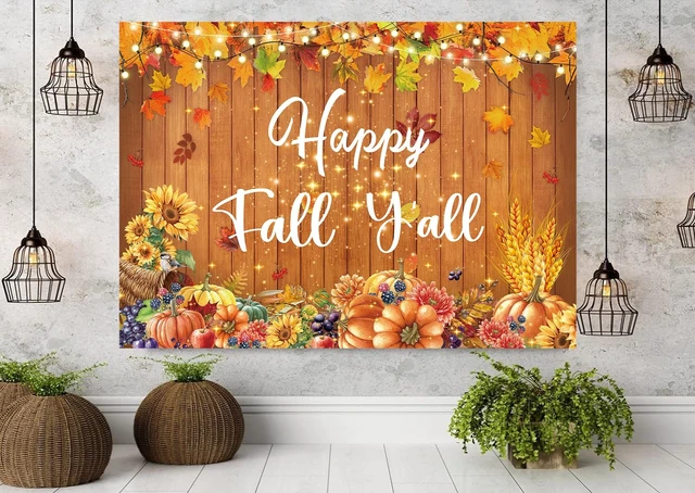 Alt view image 2 of 7 - Happy Fall Y'all Banner Backdrop 8x6FT Fall Thanksgiving Party Decorations Autumn Maple Leaves Pumpkin Wood Wall Background for Photography