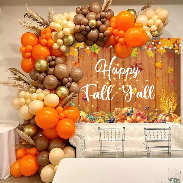 Alt view image 5 of 7 - Happy Fall Y'all Banner Backdrop 8x6FT Fall Thanksgiving Party Decorations Autumn Maple Leaves Pumpkin Wood Wall Background for Photography