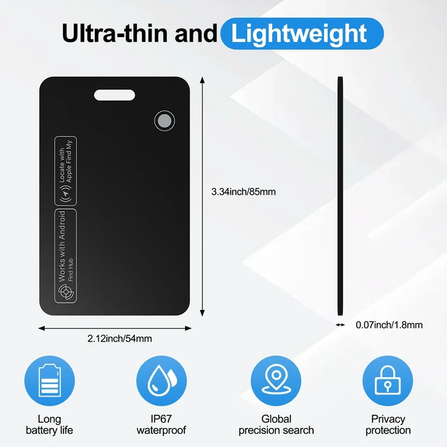 Alt view image 2 of 7 - Smart Wallet Tracker Card (iOS & Android) - Item Finder for Luggage, Keys & Passport Compatible with Apple Find MySlim, Rechargeable & IP68 Waterproof (4 Black)