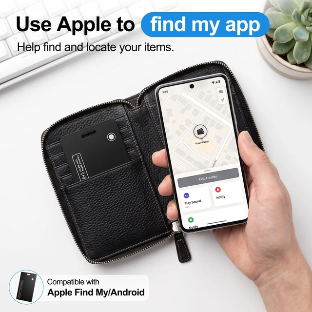 Alt view image 4 of 7 - Smart Wallet Tracker Card (iOS & Android) - Item Finder for Luggage, Keys & Passport Compatible with Apple Find MySlim, Rechargeable & IP68 Waterproof (4 Black)