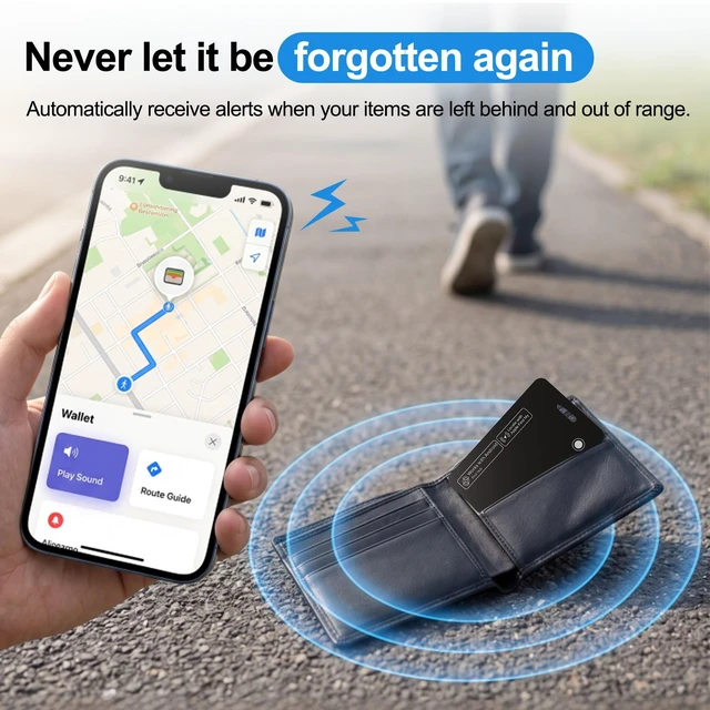 Alt view image 5 of 7 - Smart Wallet Tracker Card (iOS & Android) - Item Finder for Luggage, Keys & Passport Compatible with Apple Find MySlim, Rechargeable & IP68 Waterproof (4 Black)