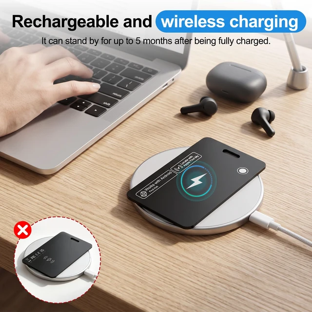 Alt view image 6 of 7 - Smart Wallet Tracker Card (iOS & Android) - Item Finder for Luggage, Keys & Passport Compatible with Apple Find MySlim, Rechargeable & IP68 Waterproof (4 Black)