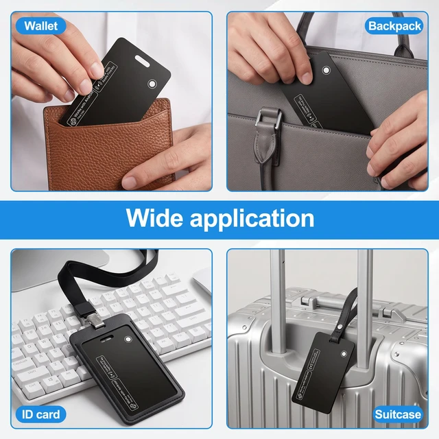 Alt view image 7 of 7 - Smart Wallet Tracker Card (iOS & Android) - Item Finder for Luggage, Keys & Passport Compatible with Apple Find MySlim, Rechargeable & IP68 Waterproof (4 Black)