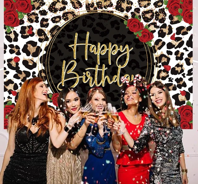 Alt view image 6 of 7 - Leopard Print Happy Birthday Backdrop 8x6FT Gold Glitter Cheetah Print Red Rose Flowers Photography Background,Women Baby Shower Birthday Party Decor Banner Photo Props