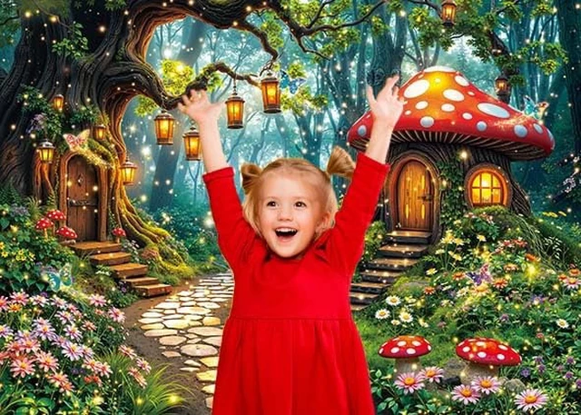 Alt view image 3 of 6 - Enchanted Forest Backdrop Fairy Wonderland Garden Photoshoot Background Spring Fairy Tale Mushroom Birthday Party Decorations Banner Photo Prop (10x8FT(120x96 inch))