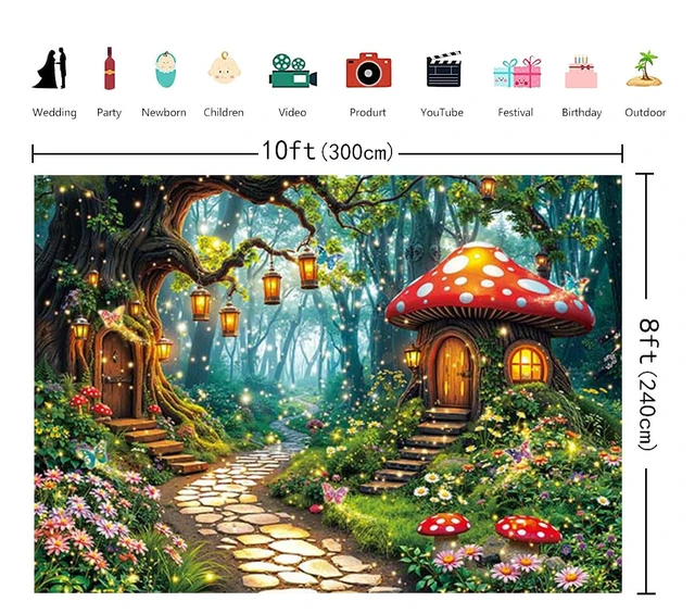 Alt view image 4 of 6 - Enchanted Forest Backdrop Fairy Wonderland Garden Photoshoot Background Spring Fairy Tale Mushroom Birthday Party Decorations Banner Photo Prop (10x8FT(120x96 inch))