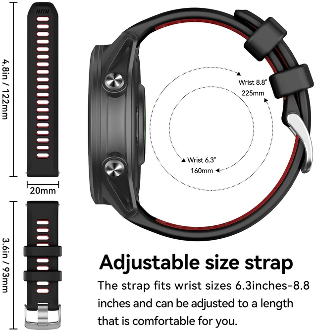 Alt view image 5 of 7 - 20mm Band for Garmin Forerunner 170/70/245/645/570 42MM/Venu 2 Plus Soft Silicone Band Strap Wristband with Quick Fit for Garmin Forerunner 570 42MM/Forerunner 245/Forerunner 645/Active 5