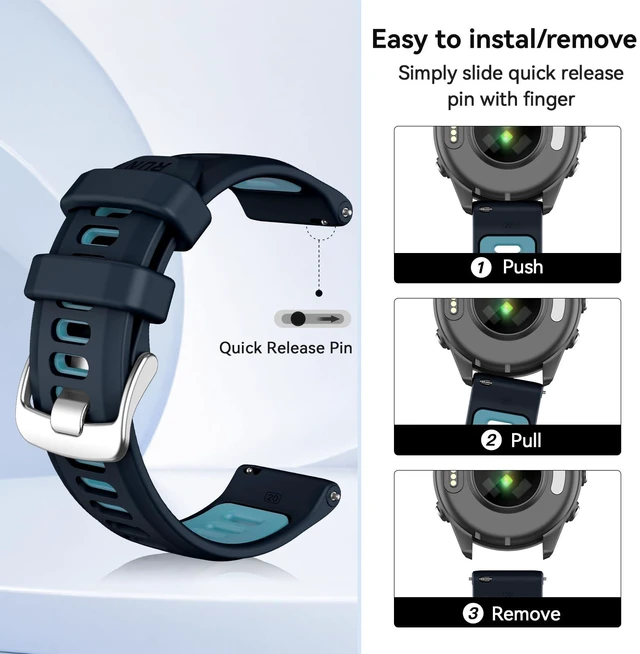 Alt view image 2 of 7 - 20mm Band for Garmin Forerunner 170/70/245/645/570 42MM/Venu 2 Plus Soft Silicone Band Strap Wristband with Quick Fit for Garmin Forerunner 570 42MM/Forerunner 245/Forerunner 645/Active 5