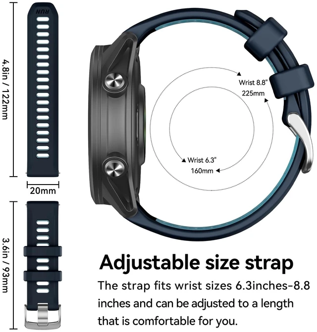 Alt view image 5 of 7 - 20mm Band for Garmin Forerunner 170/70/245/645/570 42MM/Venu 2 Plus Soft Silicone Band Strap Wristband with Quick Fit for Garmin Forerunner 570 42MM/Forerunner 245/Forerunner 645/Active 5