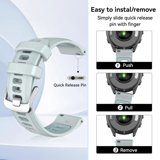 Alt view image 2 of 7 - 20mm Band for Garmin Forerunner 170/70/245/645/570 42MM/Venu 2 Plus Soft Silicone Band Strap Wristband with Quick Fit for Garmin Forerunner 570 42MM/Forerunner 245/Forerunner 645/Active 5