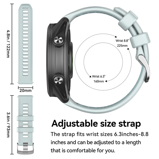 Alt view image 5 of 7 - 20mm Band for Garmin Forerunner 170/70/245/645/570 42MM/Venu 2 Plus Soft Silicone Band Strap Wristband with Quick Fit for Garmin Forerunner 570 42MM/Forerunner 245/Forerunner 645/Active 5