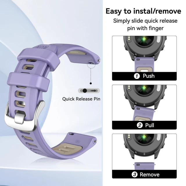 Alt view image 2 of 7 - 20mm Band for Garmin Forerunner 170/70/245/645/570 42MM/Venu 2 Plus Soft Silicone Band Strap Wristband with Quick Fit for Garmin Forerunner 570 42MM/Forerunner 245/Forerunner 645/Active 5