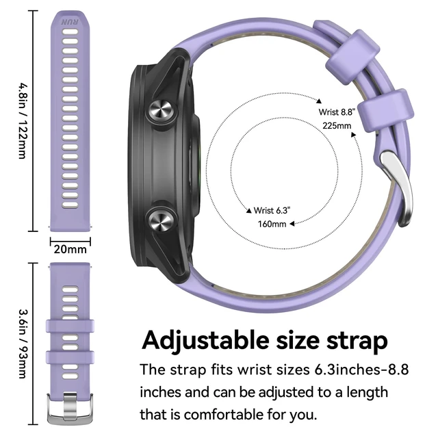 Alt view image 5 of 7 - 20mm Band for Garmin Forerunner 170/70/245/645/570 42MM/Venu 2 Plus Soft Silicone Band Strap Wristband with Quick Fit for Garmin Forerunner 570 42MM/Forerunner 245/Forerunner 645/Active 5