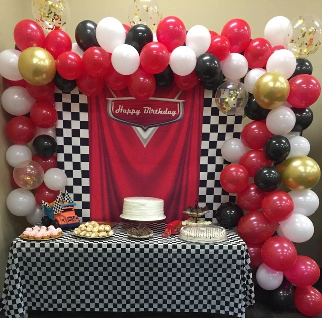 Alt view image 2 of 7 - Red Car Racing Competition Backdrop Competition Car Racing Check Flag Background Kids boy Birthday Party Photography Banner Superman Cloak Decoration Supplies (8x6FT)