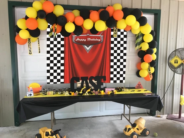 Alt view image 6 of 7 - Red Car Racing Competition Backdrop Competition Car Racing Check Flag Background Kids boy Birthday Party Photography Banner Superman Cloak Decoration Supplies (8x6FT)