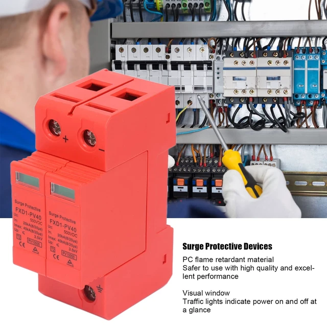 Alt view image 7 of 7 - 2Pcs Voltage Arrester Device 2P Protective Devices Rail Installation 40KA DC Photovoltaic Protector Low-Voltage Arrester with Remote Protectors (DC 500V)